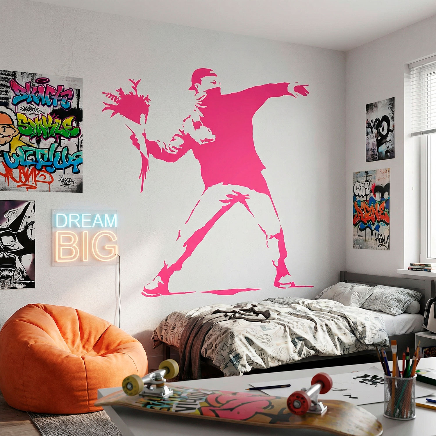 Wall Stickers: Banksy Flower Throwing Protest