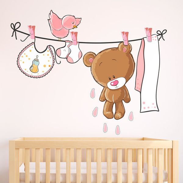 Stickers for Kids: Bear on the pink clothesline