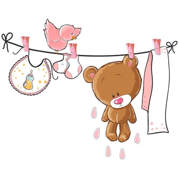 Stickers for Kids: Bear on the pink clothesline