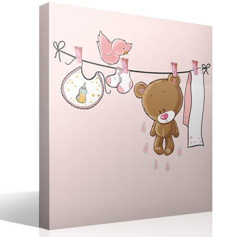 Stickers for Kids: Bear on the pink clothesline