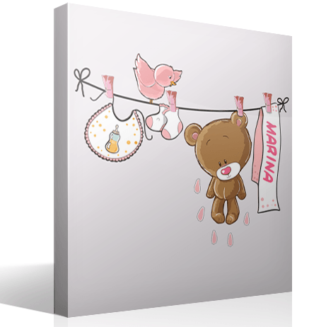 Stickers for Kids: Custom bear on the clothesline pink