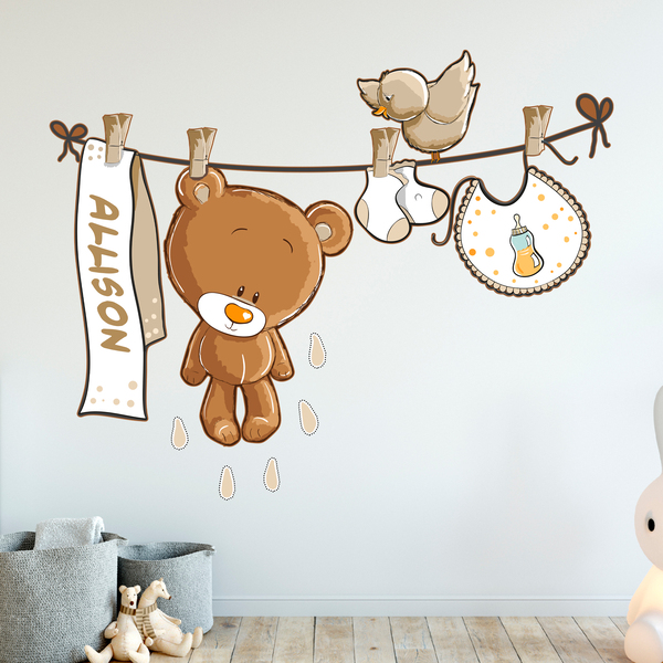 Stickers for Kids: Custom bear on the clothesline neutral 1