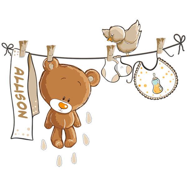 Stickers for Kids: Custom bear on the clothesline neutral