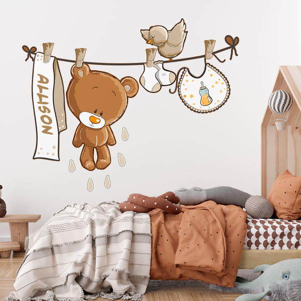 Stickers for Kids: Custom bear on the clothesline neutral