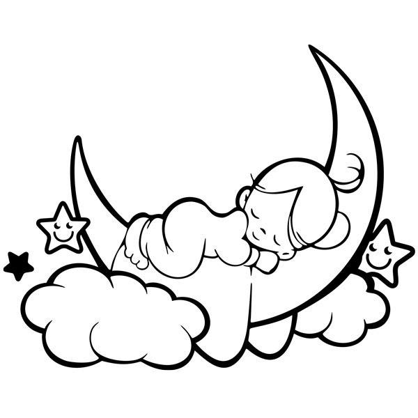 Stickers for Kids: Girl sleeping on the moon