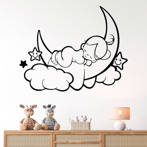 Stickers for Kids: Girl sleeping on the moon