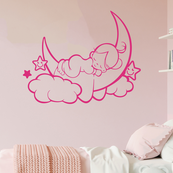 Stickers for Kids: Girl sleeping on the moon