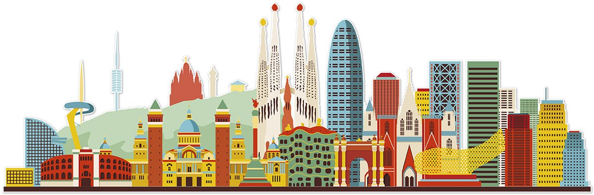 Wall Stickers: Barcelona skyline watercolor