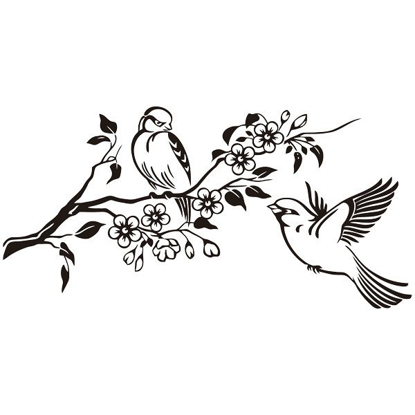 Wall Stickers: Pair of birds on branch and flowers