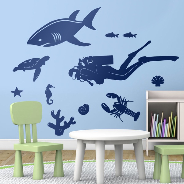 Stickers for Kids: Sea bottom scuba diver kit