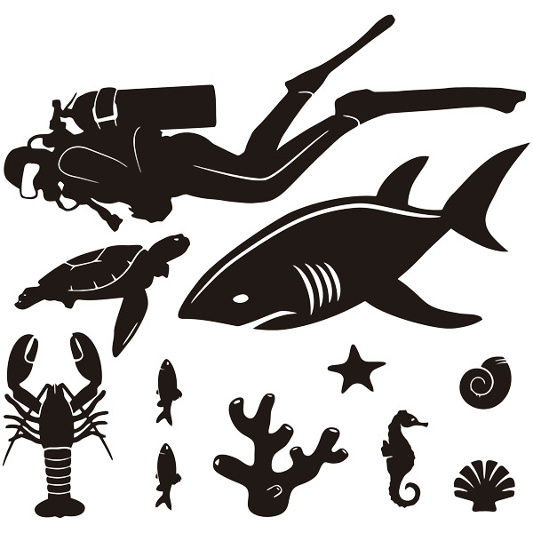 Stickers for Kids: Sea bottom scuba diver kit