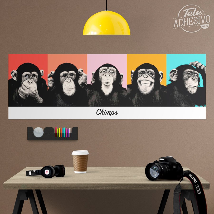Wall Stickers: Adhesive poster of 5 Chimpanzees