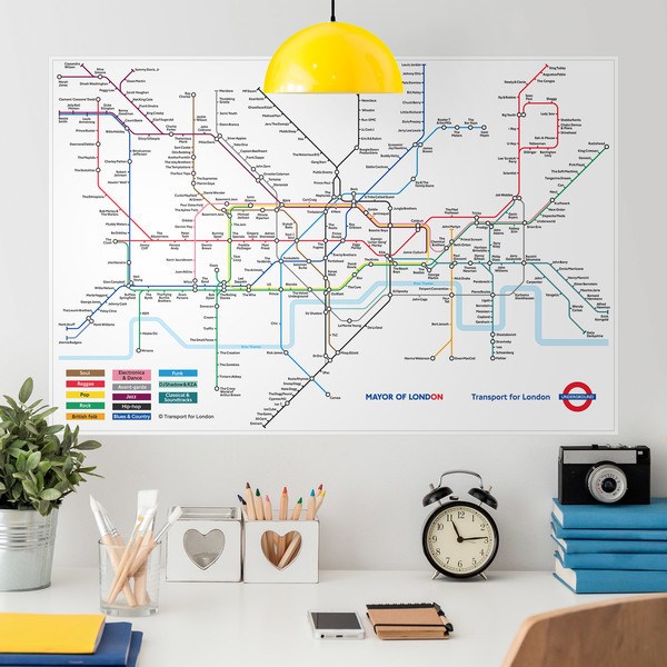 wall stickers map of the london underground with rock bands