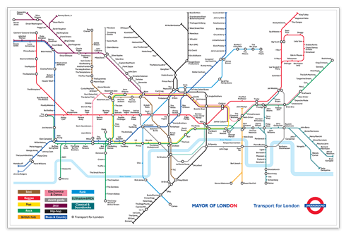 wall stickers map of the london underground with rock bands