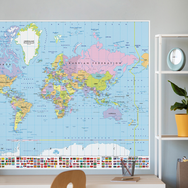 Wall Stickers: Adhesive poster World Map with flags