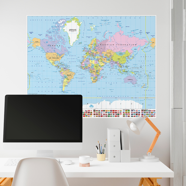 Wall Stickers: Adhesive poster World Map with flags