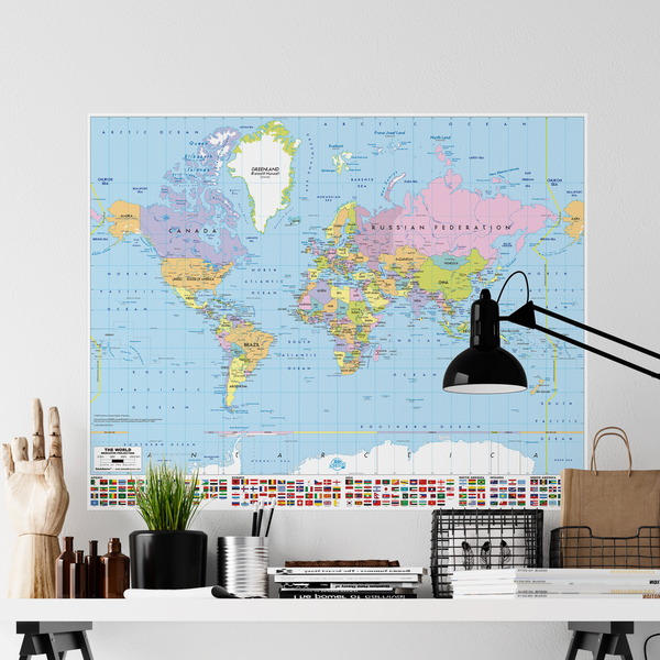 Wall Stickers: Adhesive poster World Map with flags