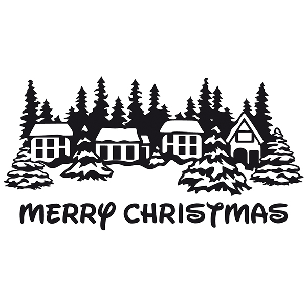 Wall Stickers: Merry christmas in snowy village