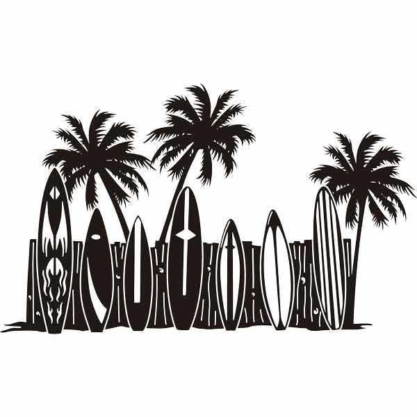 Wall Stickers: Palm trees and surfboards on the beach