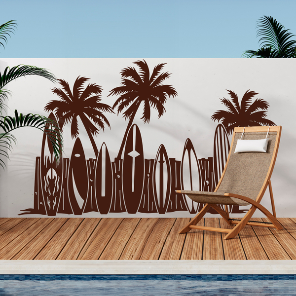 Wall Stickers: Palm trees and surfboards on the beach