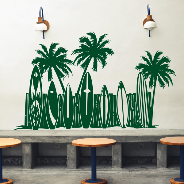 Wall Stickers: Palm trees and surfboards on the beach