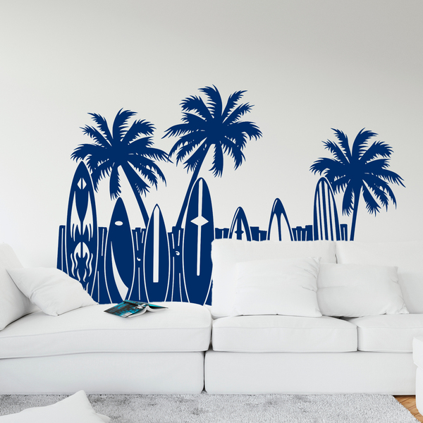 Wall Stickers: Palm trees and surfboards on the beach