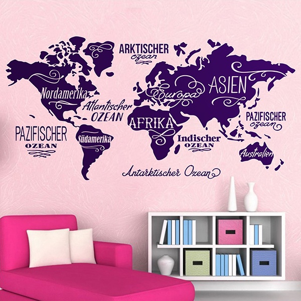 Wall Stickers: Map Mundi Oceans and Continents in German