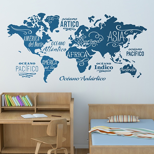 Wall Stickers: Map Mundi Oceans and Continents in spanish