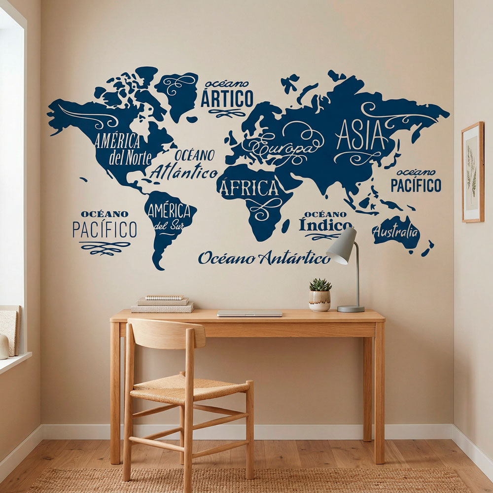 Wall Stickers: Map Mundi Oceans and Continents in spanish