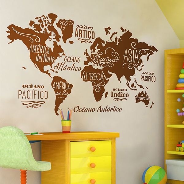 Wall Stickers: Map Mundi Oceans and Continents in spanish