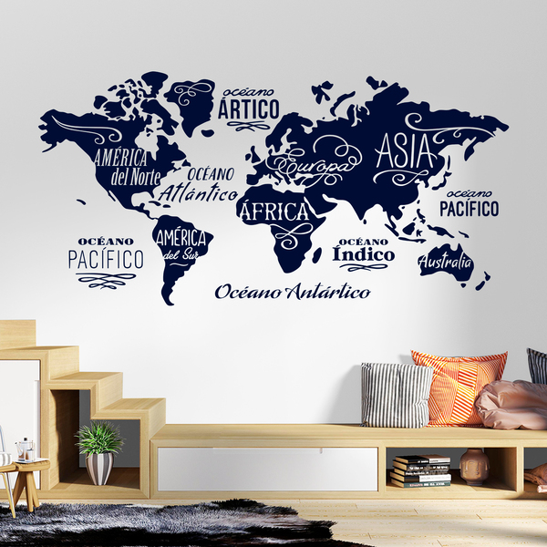 Wall Stickers: Map Mundi Oceans and Continents in spanish