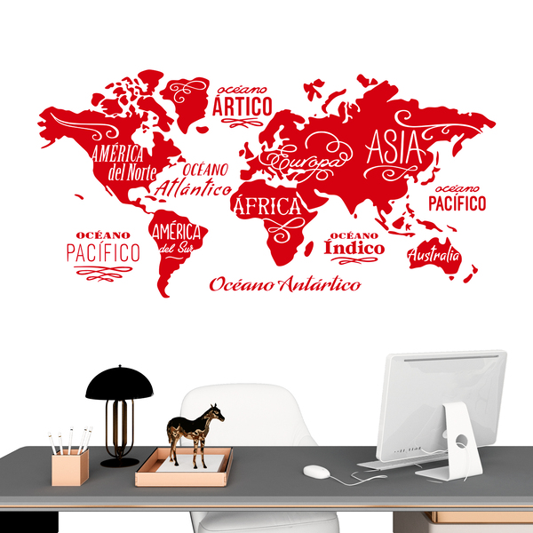 Wall Stickers: Map Mundi Oceans and Continents in spanish