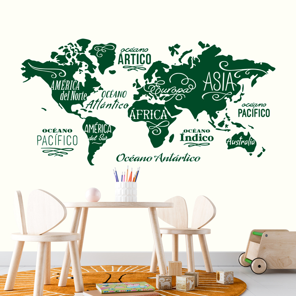 Wall Stickers: Map Mundi Oceans and Continents in spanish