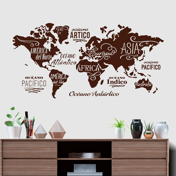 Wall Stickers: Map Mundi Oceans and Continents in spanish