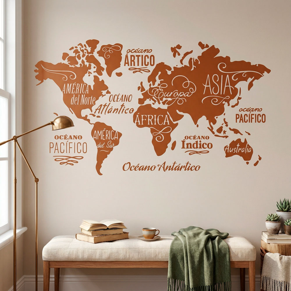Wall Stickers: Map Mundi Oceans and Continents in spanish