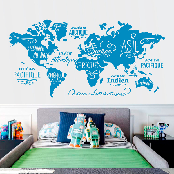 Wall Stickers: Map Mundi Oceans and Continents in French