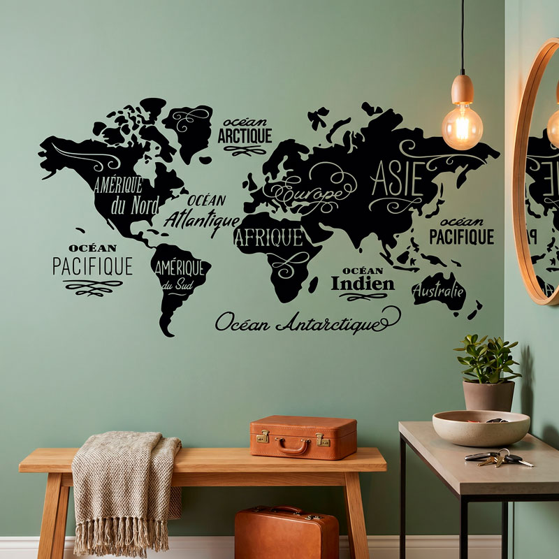 Map Mundi Oceans and Continents in French 6/7