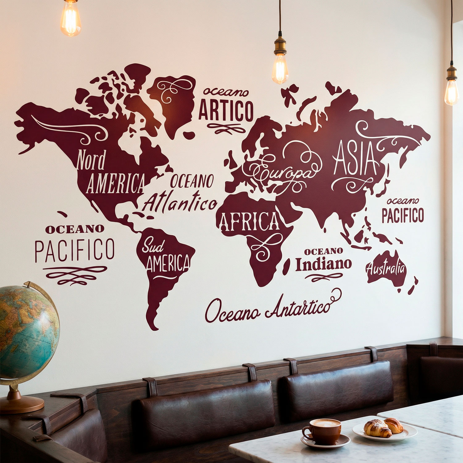 Wall Stickers: Map Mundi Oceans and Continents in Italian