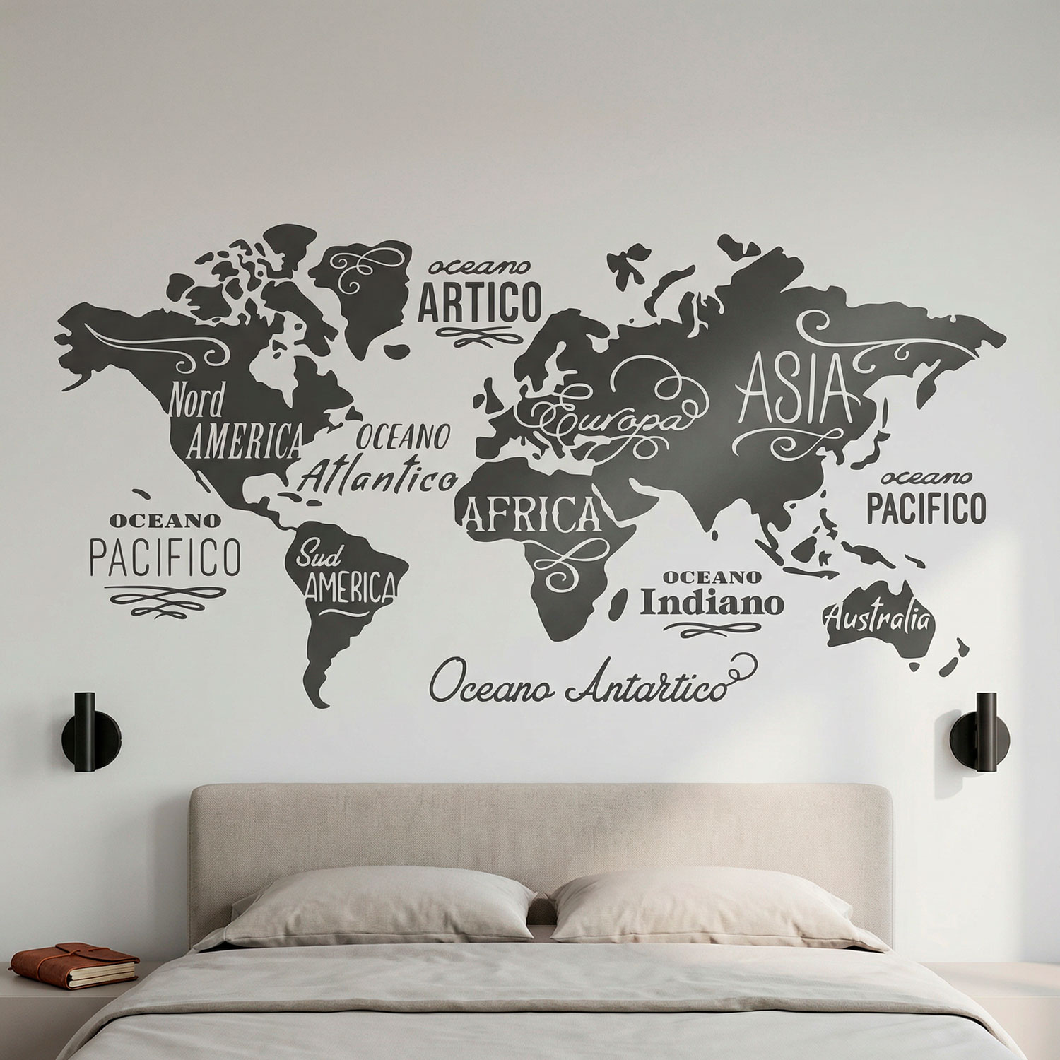 Wall Stickers: Map Mundi Oceans and Continents in Italian