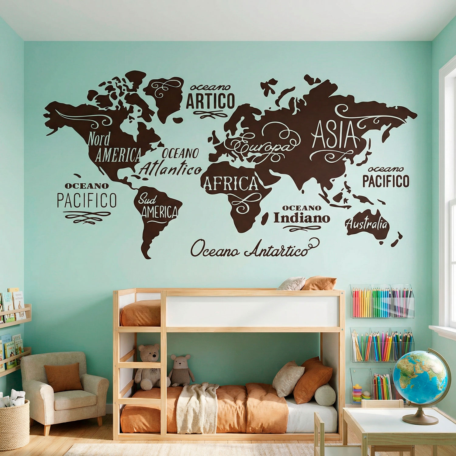 Wall Stickers: Map Mundi Oceans and Continents in Italian