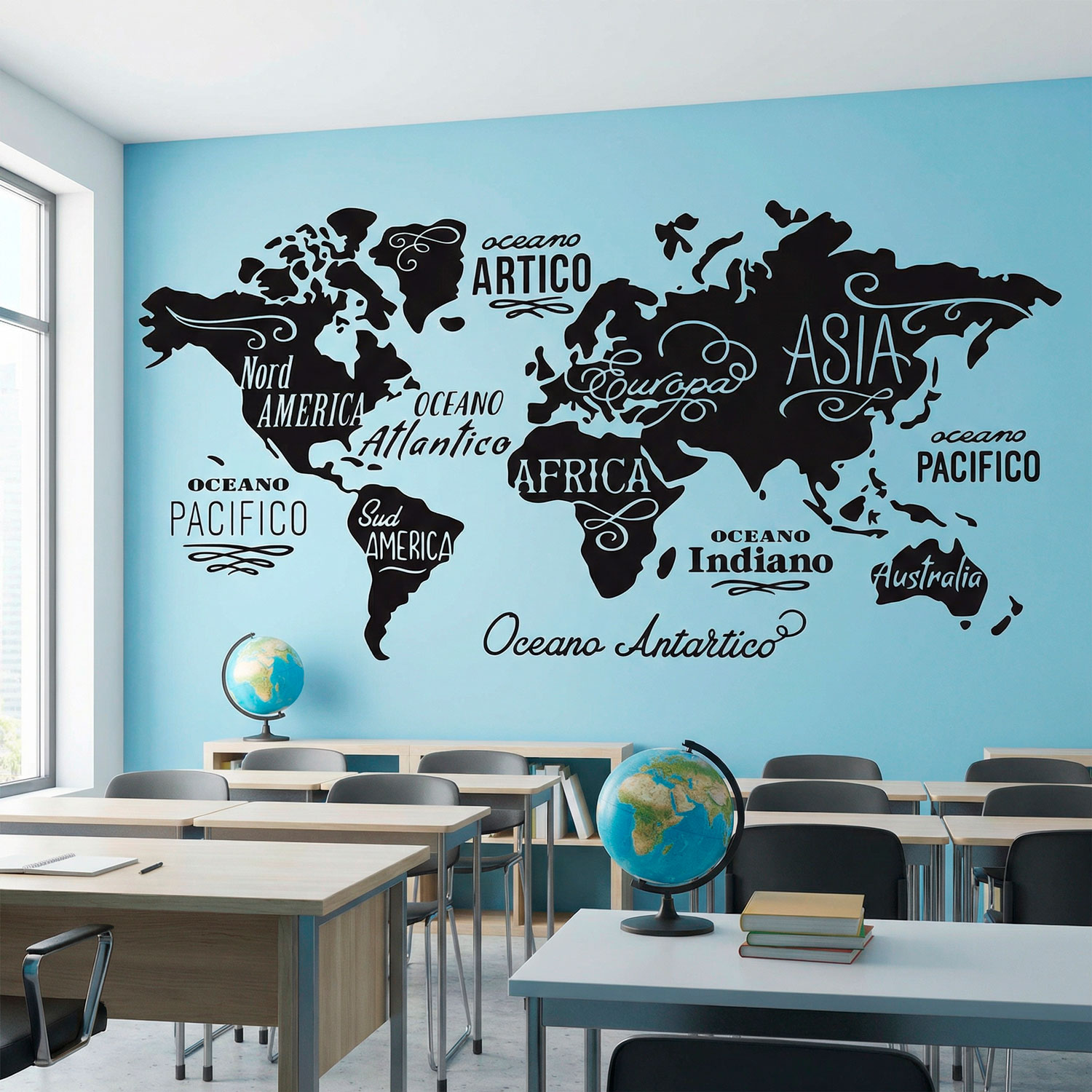 Wall Stickers: Map Mundi Oceans and Continents in Italian