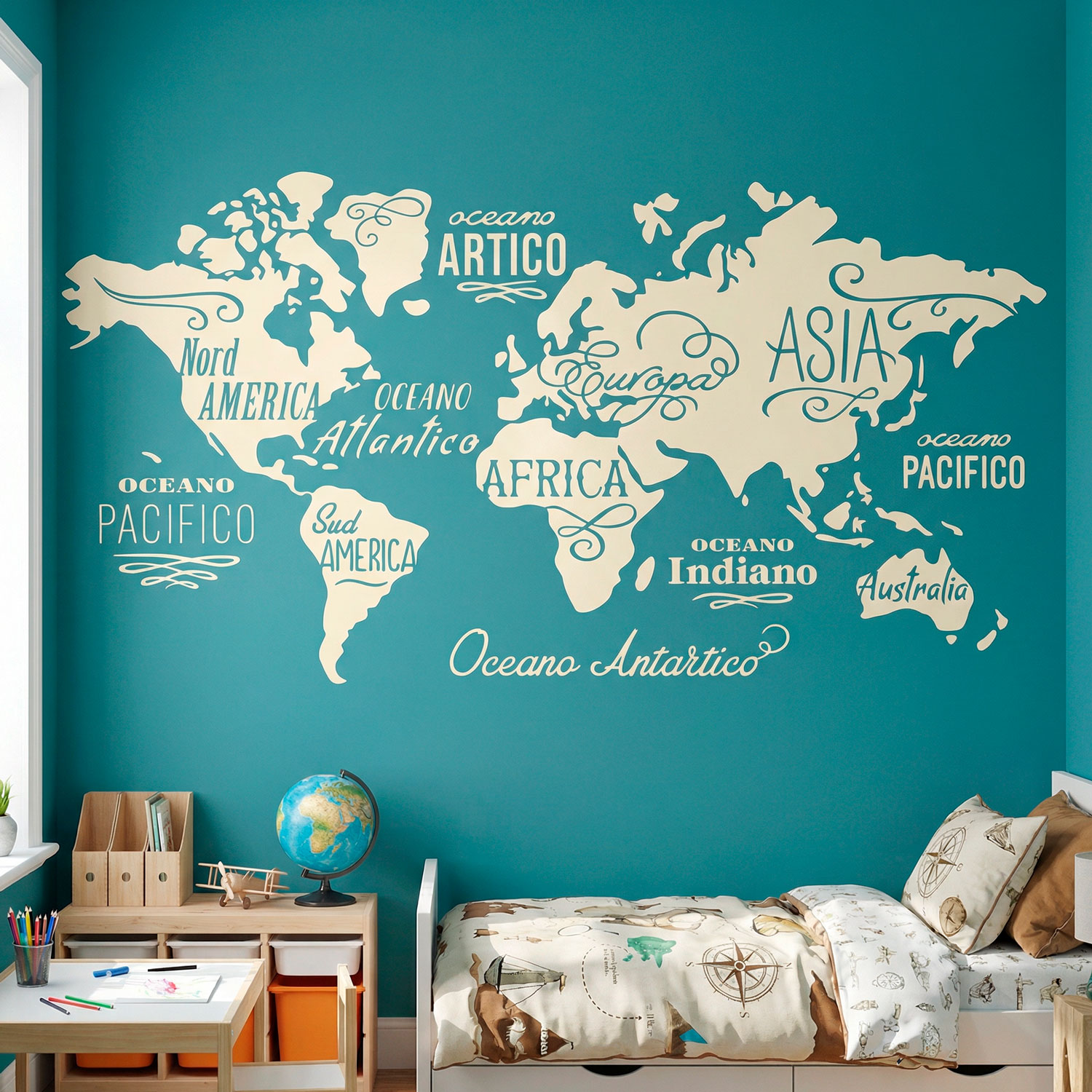 Wall Stickers: Map Mundi Oceans and Continents in Italian