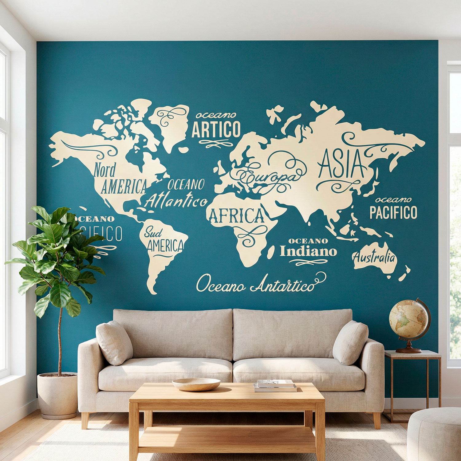 Wall Stickers: Map Mundi Oceans and Continents in Italian