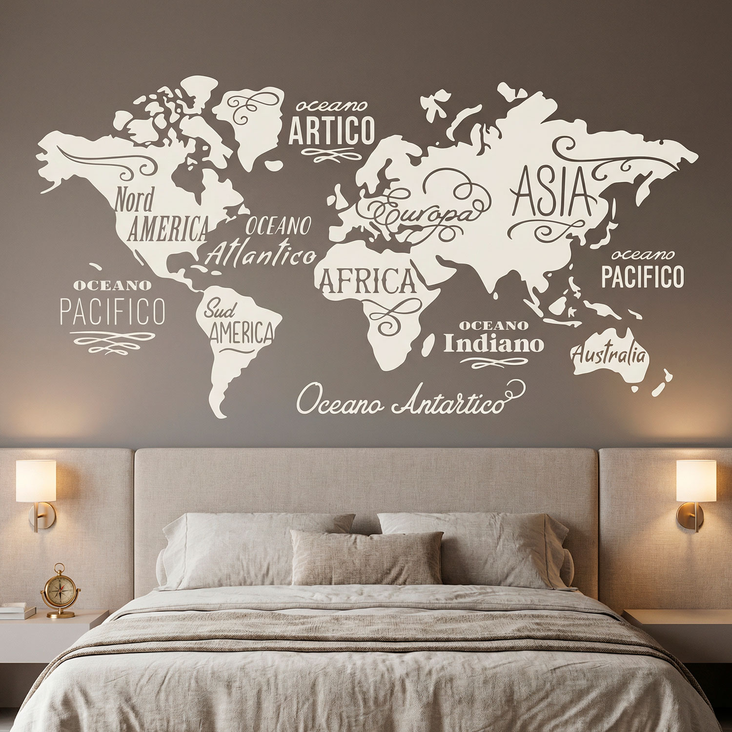 Wall Stickers: Map Mundi Oceans and Continents in Italian