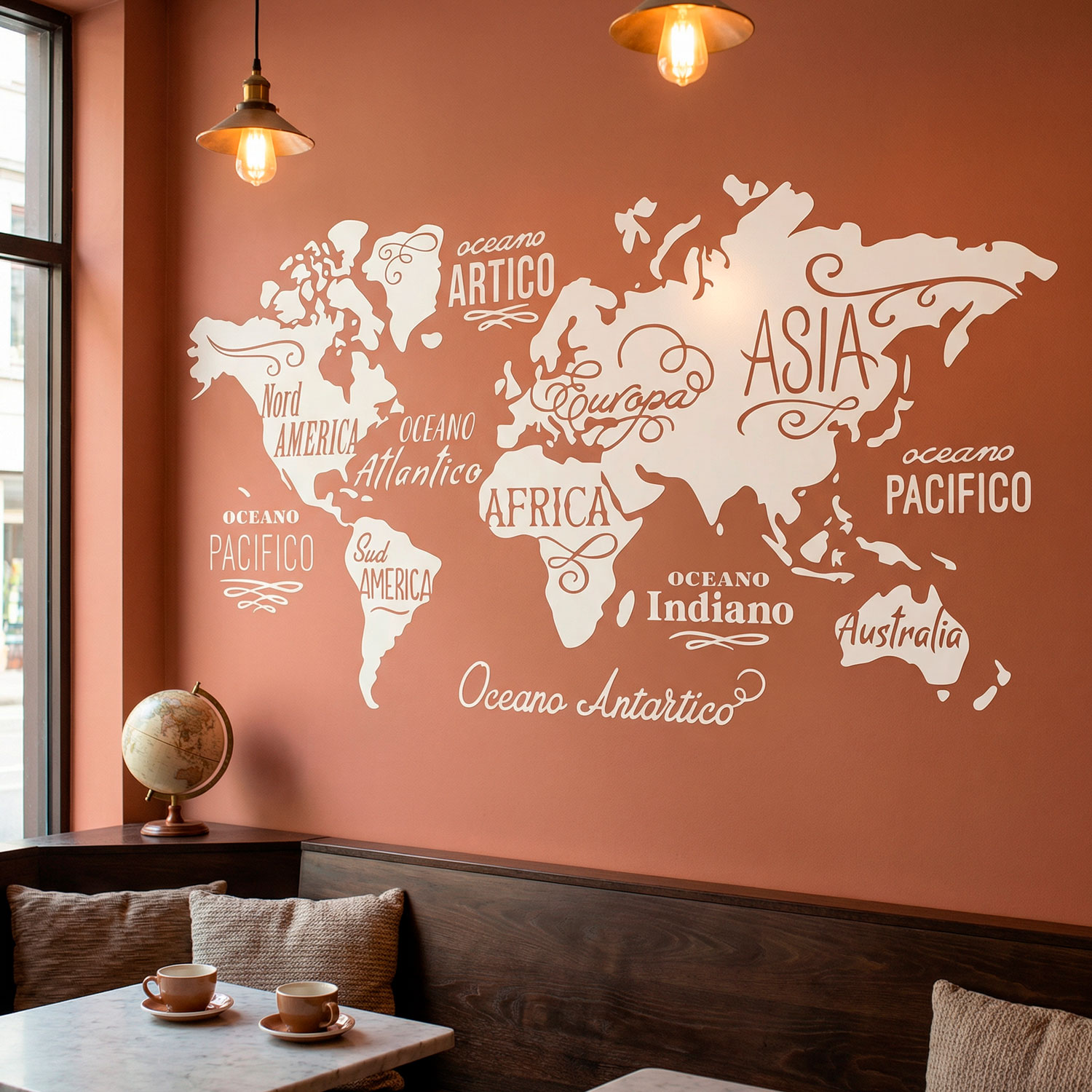 Wall Stickers: Map Mundi Oceans and Continents in Italian