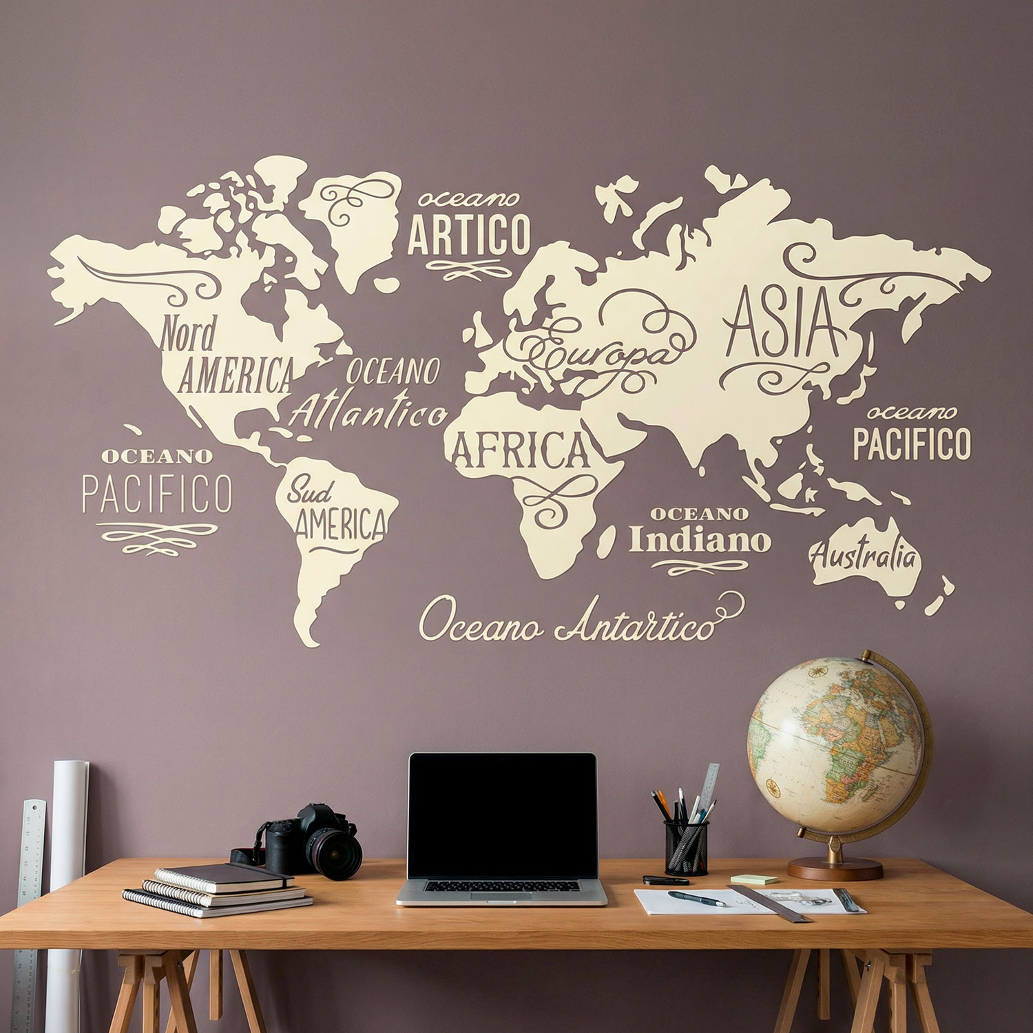 Wall Stickers: Map Mundi Oceans and Continents in Italian
