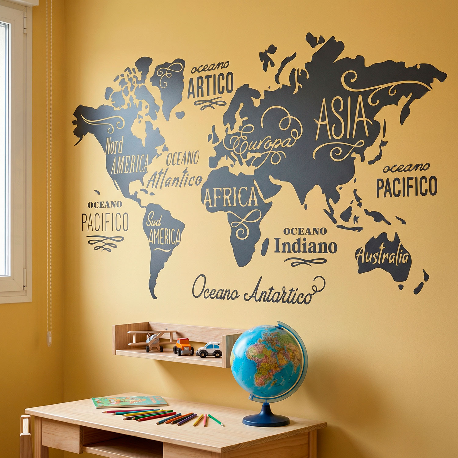 Wall Stickers: Map Mundi Oceans and Continents in Italian