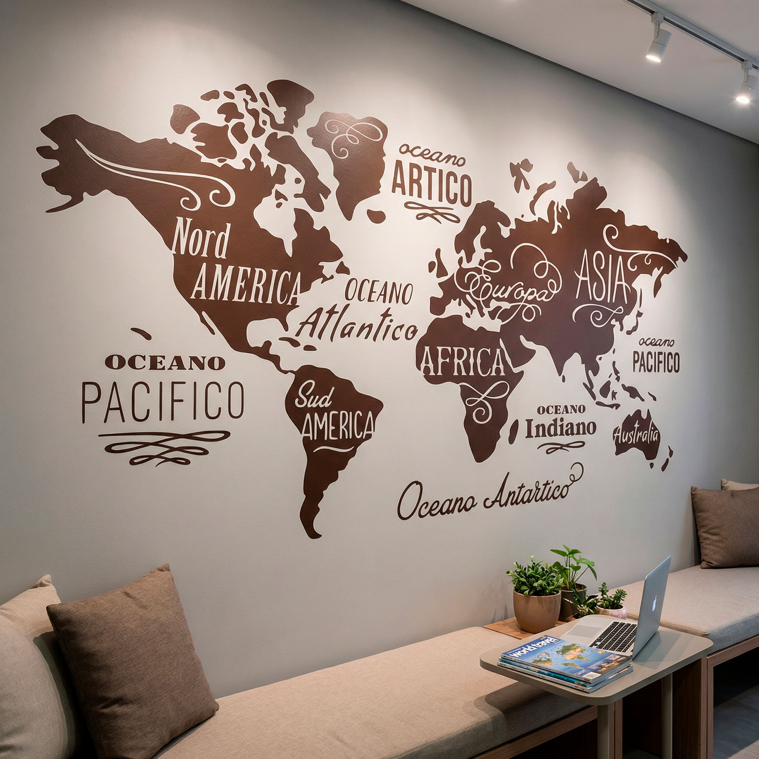 Wall Stickers: Map Mundi Oceans and Continents in Italian