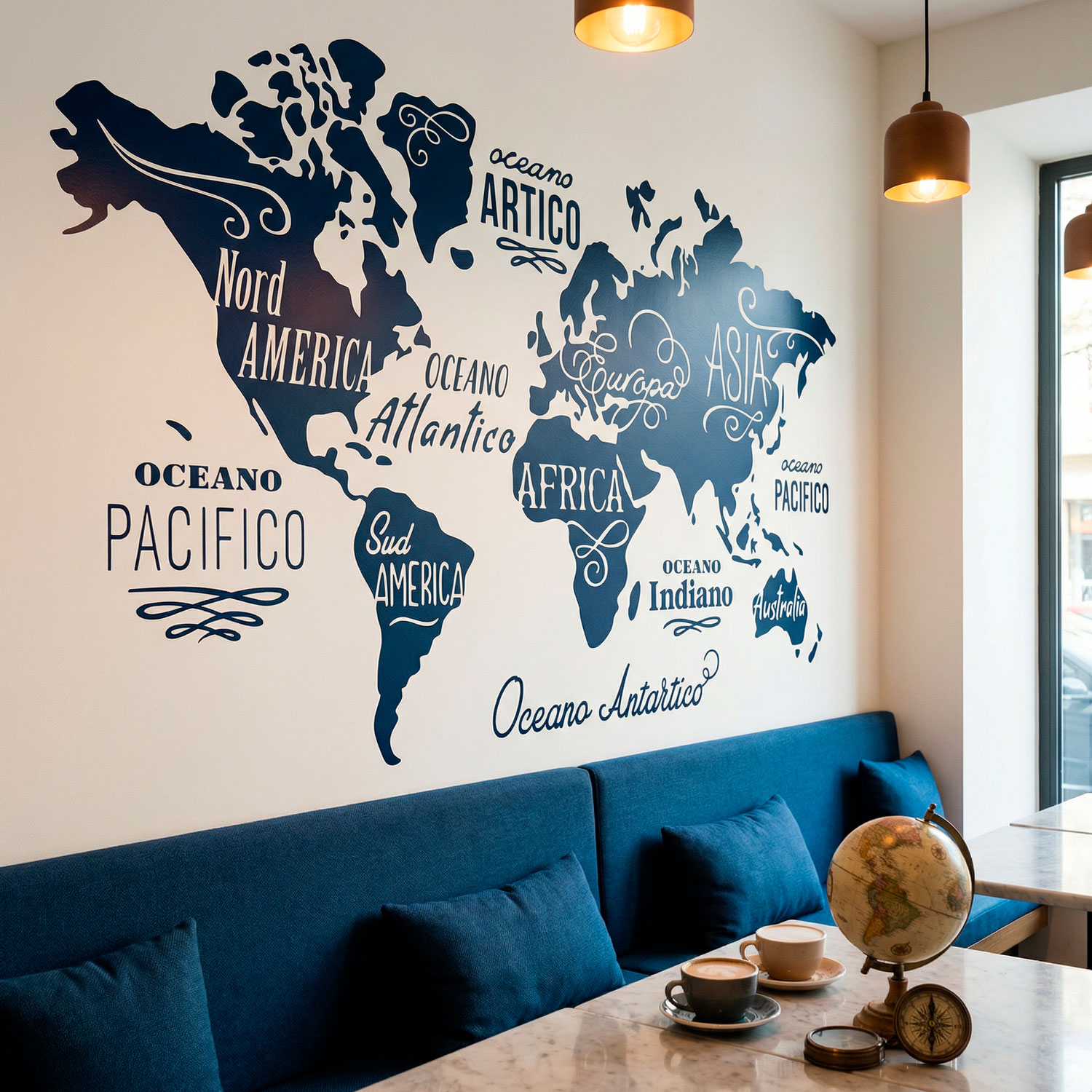 Wall Stickers: Map Mundi Oceans and Continents in Italian