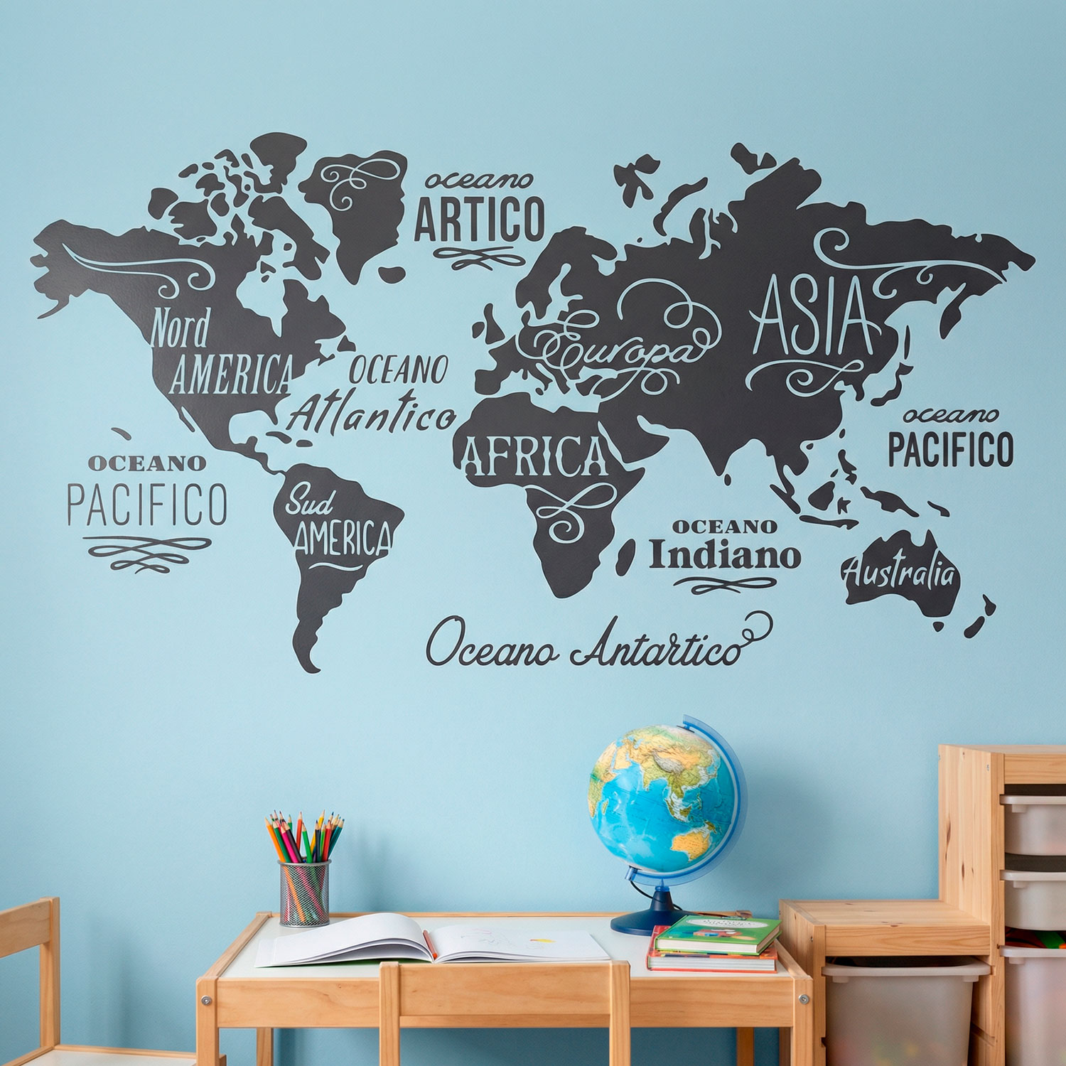 Wall Stickers: Map Mundi Oceans and Continents in Italian